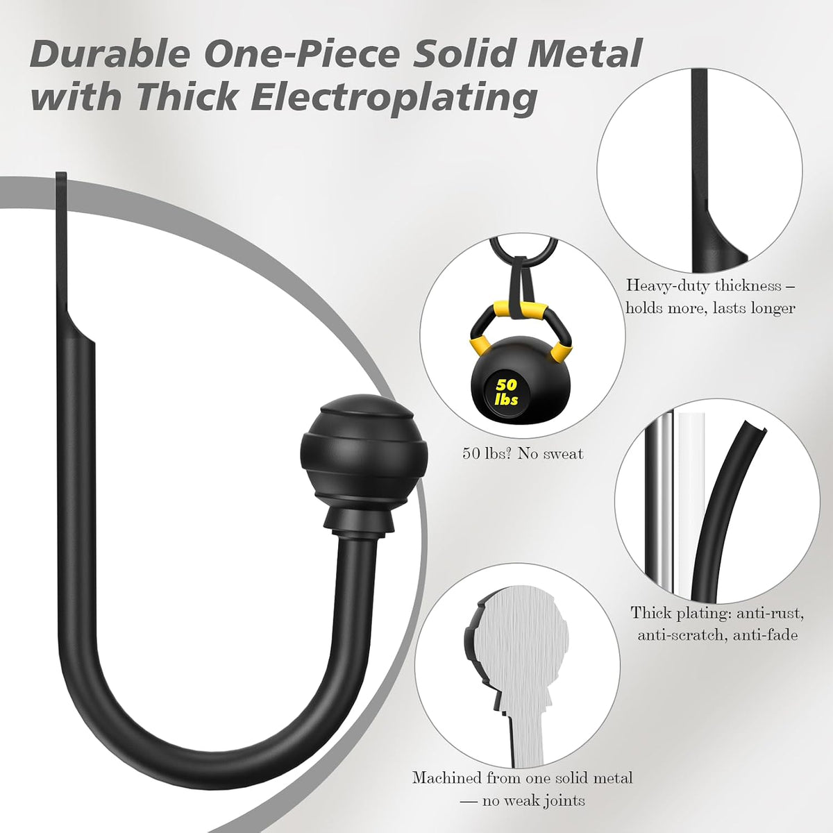 Hion Curtain Holdbacks Black 2pcs, Curtain Tiebacks Wall Mounted Hooks