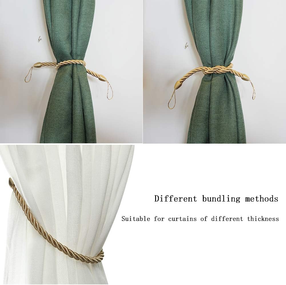 BEL AVENIR Curtain Tiebacks Ropes Tie-Backs,Handmade Holdbacks(Gold,2P)