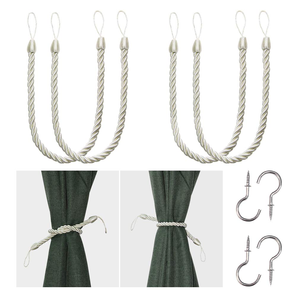 BEL AVENIR Curtain Tiebacks Ropes Tie-Backs,Handmade Holdbacks(Gold,2P)