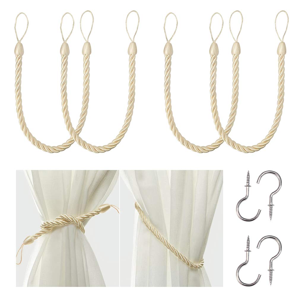 BEL AVENIR Curtain Tiebacks Ropes Tie-Backs,Handmade Holdbacks(Gold,2P)