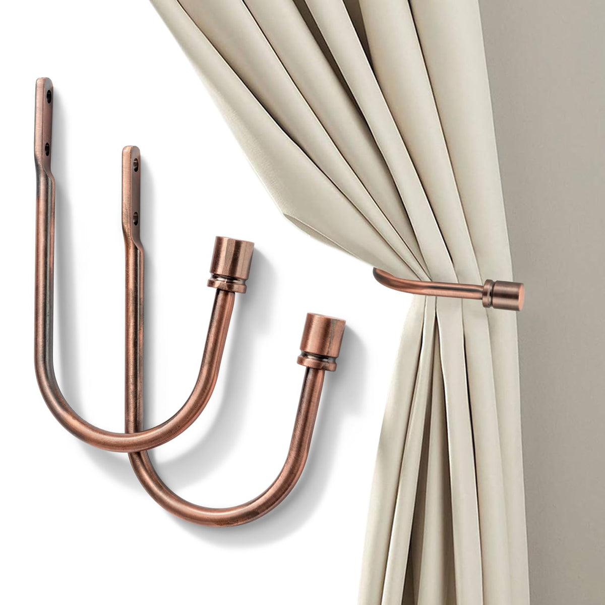 Curtain Holdback, Premium Metal Decorative Curtain Holdbacks with Zinc Alloy Cap Finials,Rust-Proof, Set of 2 Window Curtain Holdbacks (Brass)