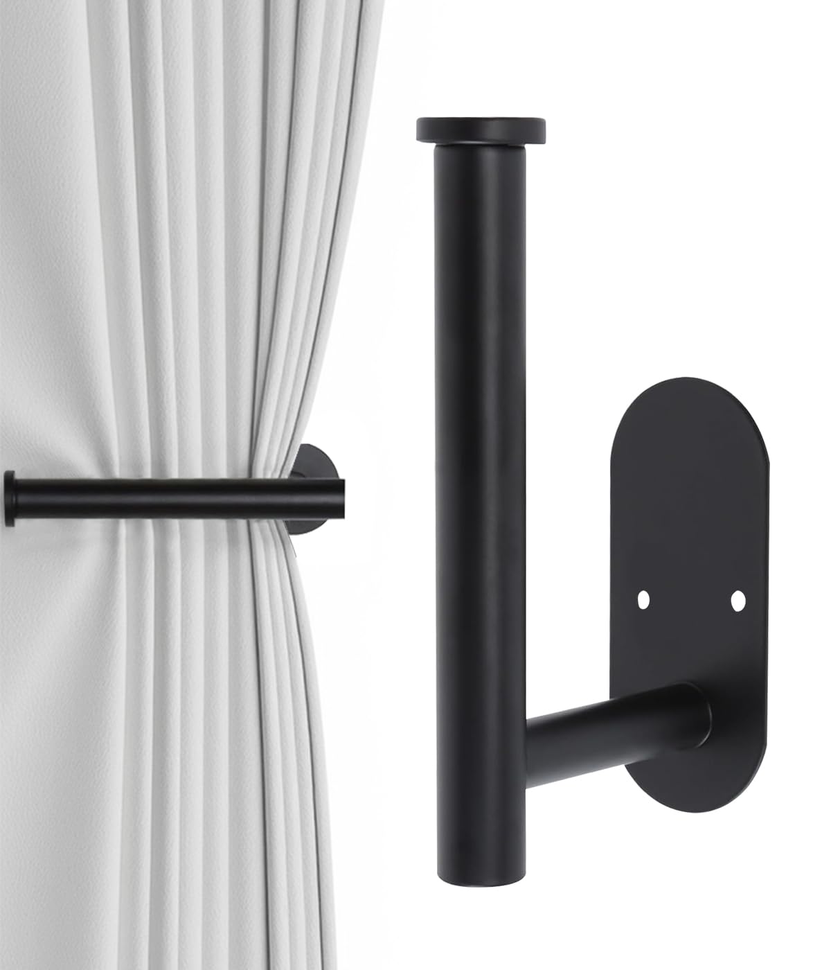 4pcs Curtain Holdbacks, Screw-in Curtain Tiebacks Curtain Tie Backs Curtain Holders for Wall Mounted Curtain Pull Backs for Drapes, Curtain Side Holders Hooks, 304 Stainless Steels, Black