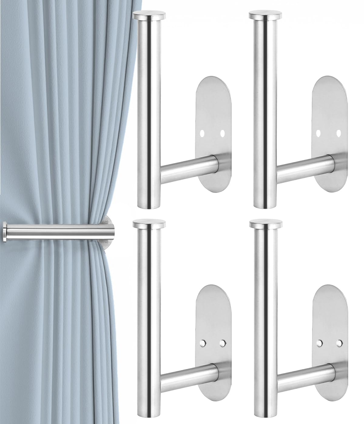 4pcs Curtain Holdbacks, Screw-in Curtain Tiebacks Curtain Tie Backs Curtain Holders for Wall Mounted Curtain Pull Backs for Drapes, Curtain Side Holders Hooks, 304 Stainless Steels, Black
