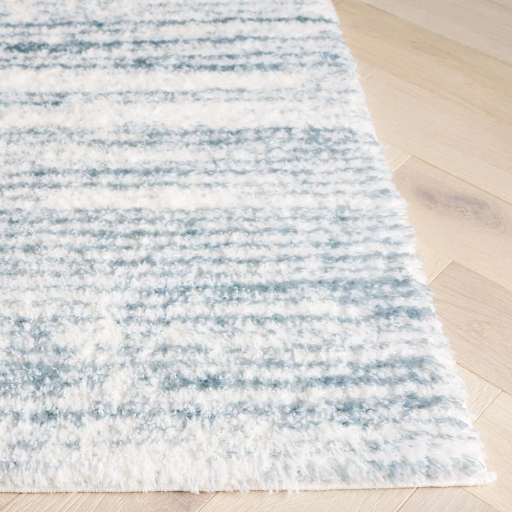 SAFAVIEH Area Rug 8x10 - Tahoe Shag Collection - Large - Blue & Ivory, Modern Design, Non-Shedding & Easy Cleaning, Plush Thick Pile, Ideal for Living Room, Bedroom, Dining Space (THO653M)