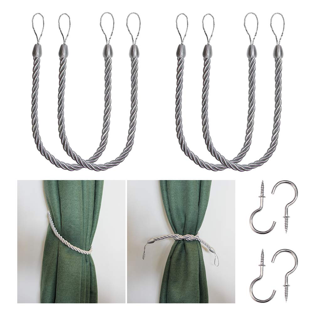 BEL AVENIR Curtain Tiebacks Ropes Tie-Backs,Handmade Holdbacks(Gold,2P)