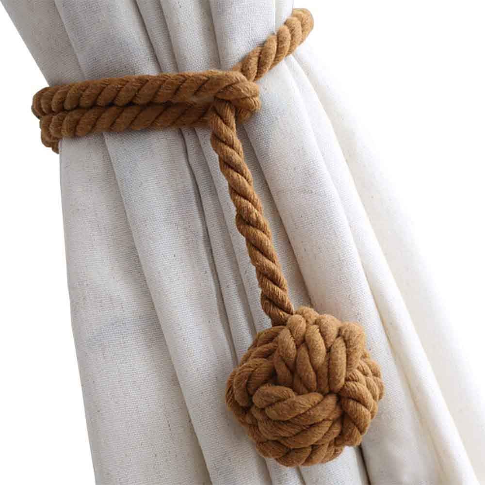 Melaluxe 4 Pack Curtain Tiebacks - Heavy Duty Curtain Rope Tieback, Handmade Rural Decorative Curtain Holdbacks (Beige)
