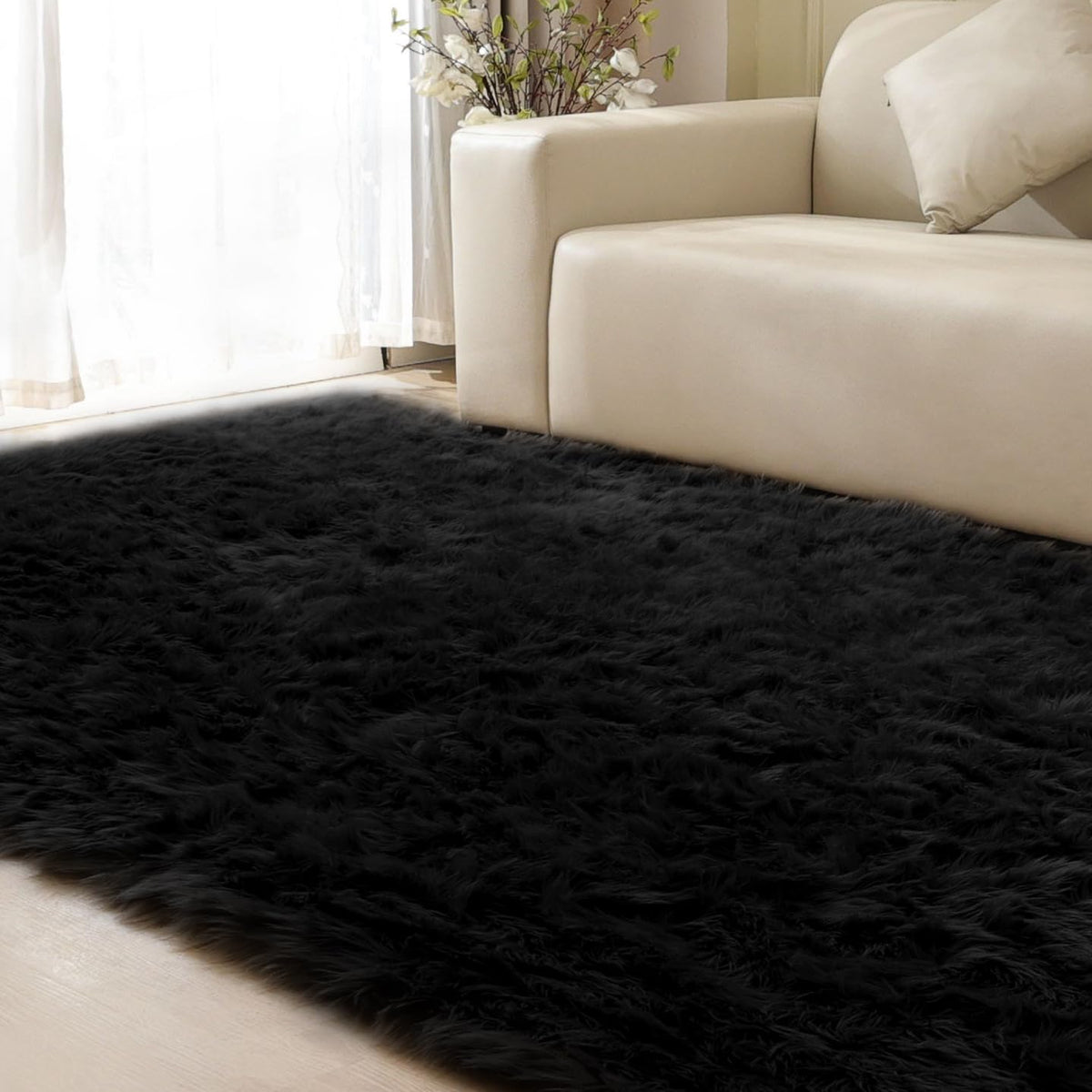 ORINOVA Beige Shag Faux Sheepskin Washable 4X6 Fur Rug for Living Room Bedroom Fluffy Furry Area Rug Rectangle Nursery Decor Rug