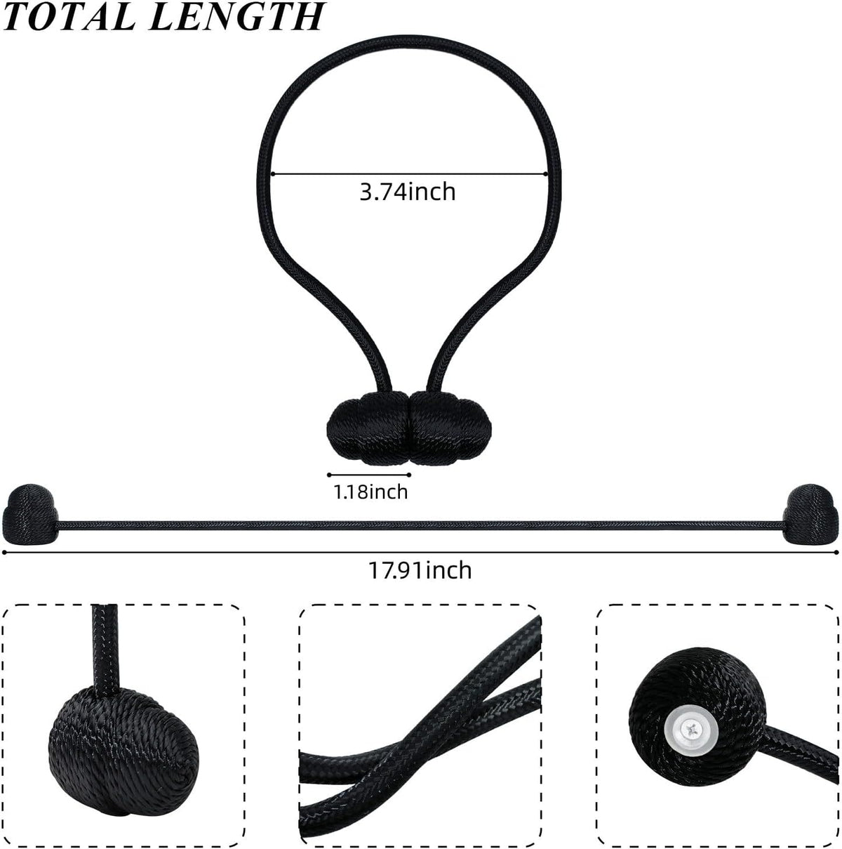 Tifanso 4PCS Black Boho No Drill Magnetic Curtain Tiebacks for Home Decor