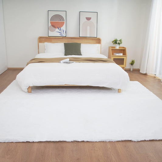 Ghouse White 8x10 Area Rug Fluffy Faux Rabbit Fur Rug White Plush Shag Rug for Living Room Bedroom, Playing Room, Nursery Room