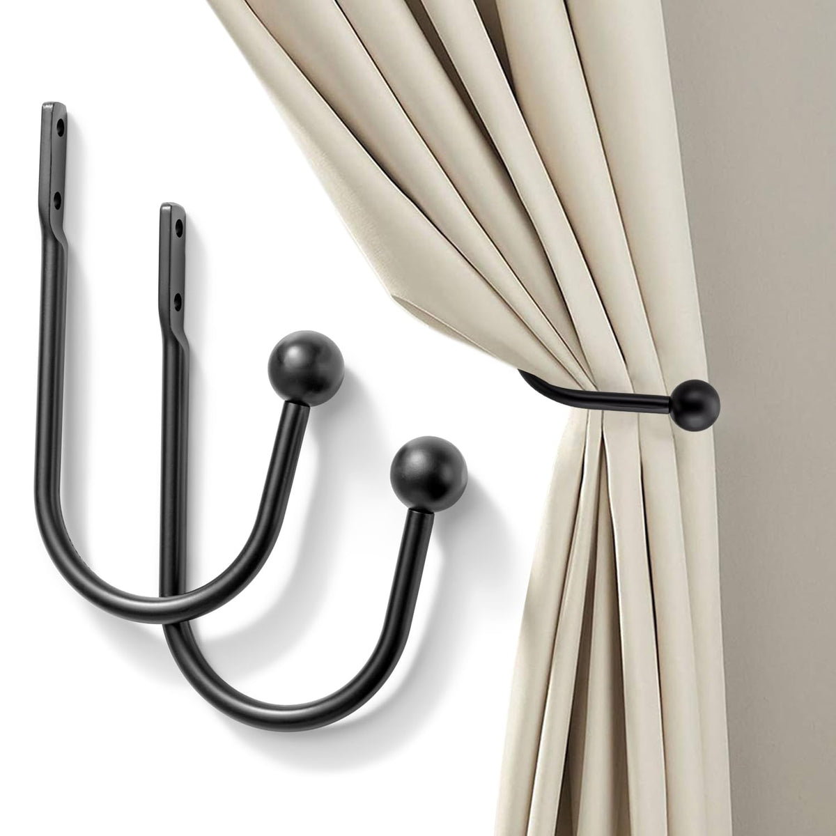 Curtain Holdback, Premium Metal Decorative Curtain Holdbacks with Zinc Alloy Cap Finials,Rust-Proof, Set of 2 Window Curtain Holdbacks (Brass)
