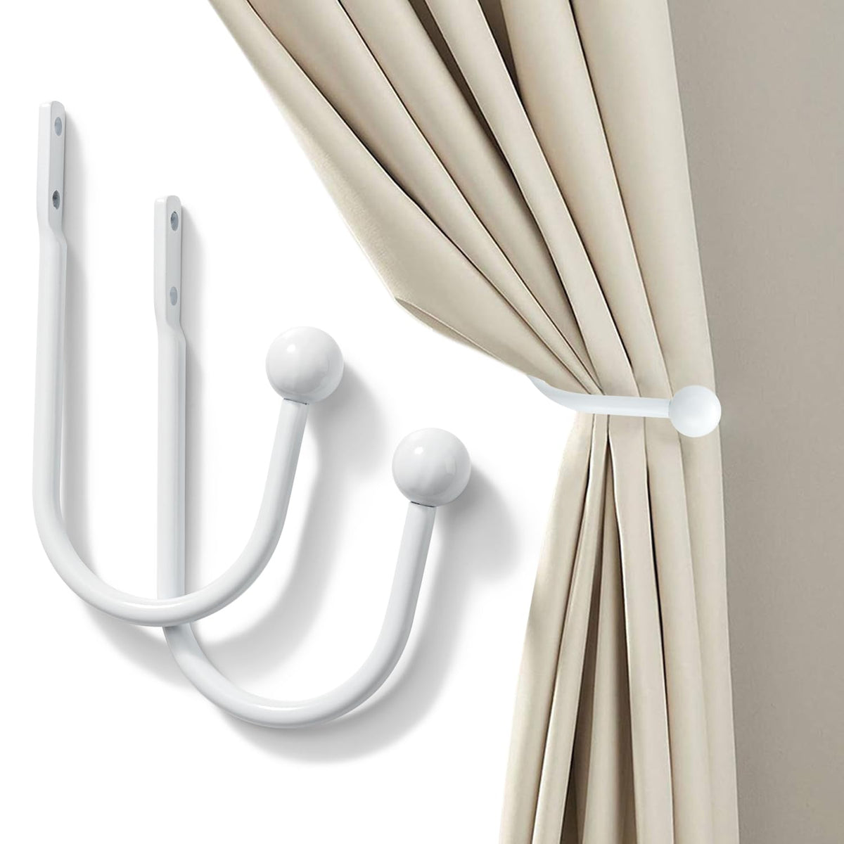 Curtain Holdback, Premium Metal Decorative Curtain Holdbacks with Zinc Alloy Cap Finials,Rust-Proof, Set of 2 Window Curtain Holdbacks (Brass)