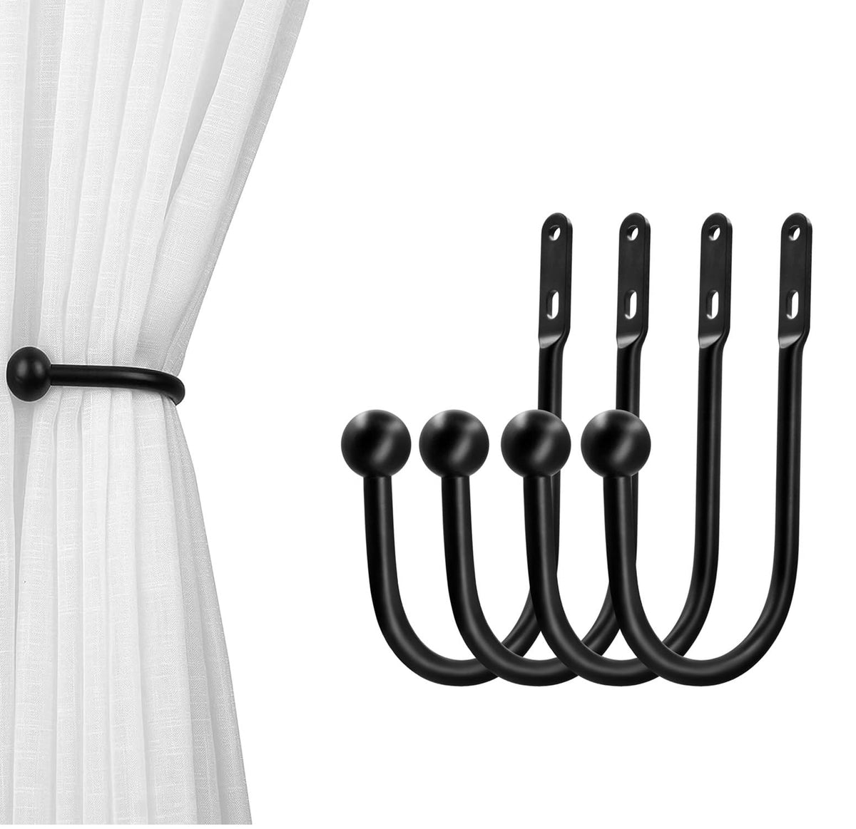 VRSS 6" L x 3" W Wall Mount Curtain Tiebacks Drapery Holdbacks White, 4Pcs