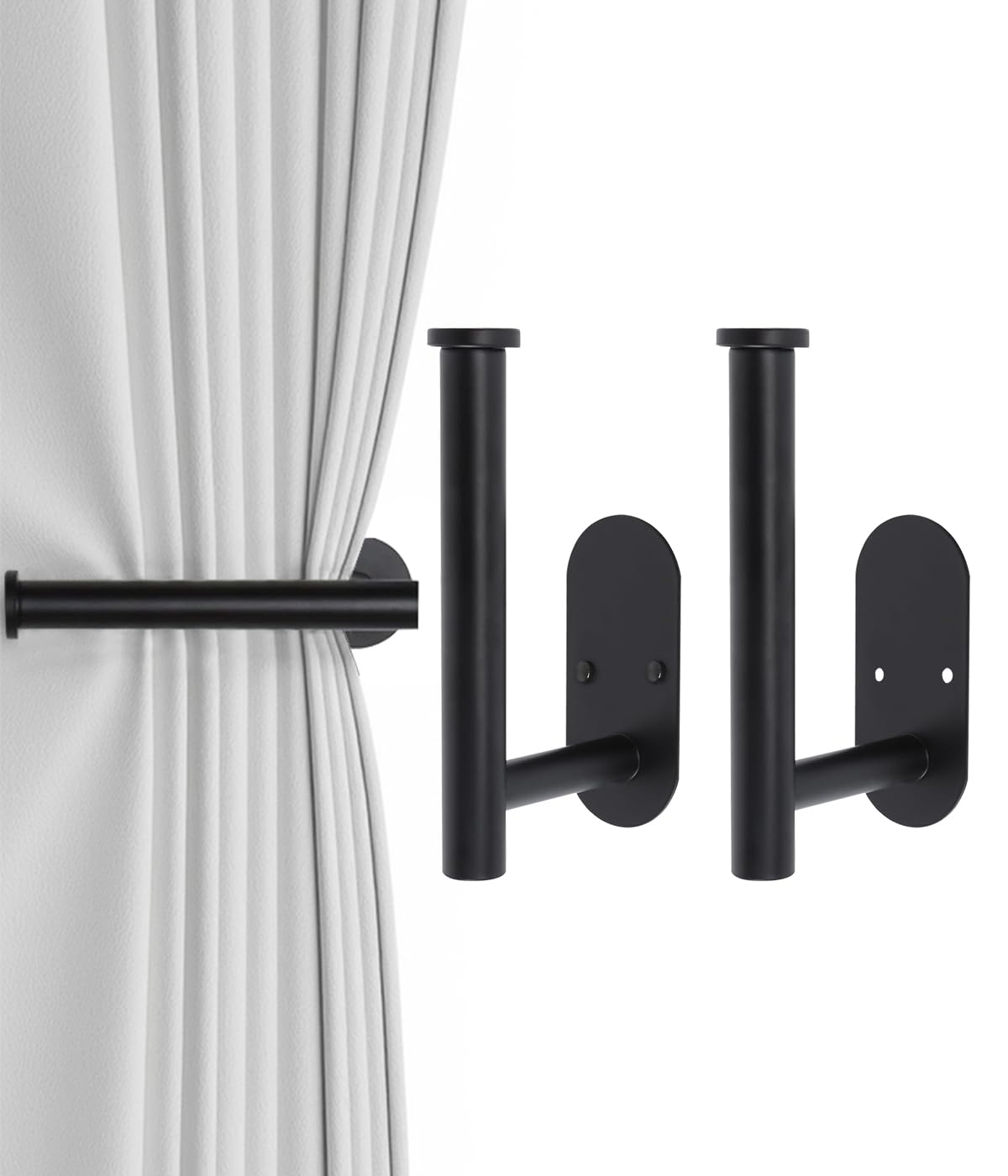 4pcs Curtain Holdbacks, Screw-in Curtain Tiebacks Curtain Tie Backs Curtain Holders for Wall Mounted Curtain Pull Backs for Drapes, Curtain Side Holders Hooks, 304 Stainless Steels, Black