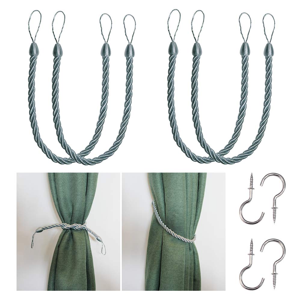 BEL AVENIR Curtain Tiebacks Ropes Tie-Backs,Handmade Holdbacks(Gold,2P)