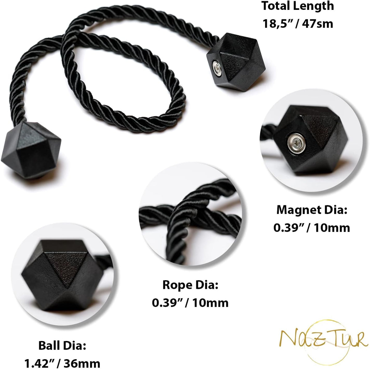 NazTur Magnetic Curtain Tiebacks, Curtain Ties, No-Drill Holdbacks (2 Pack)