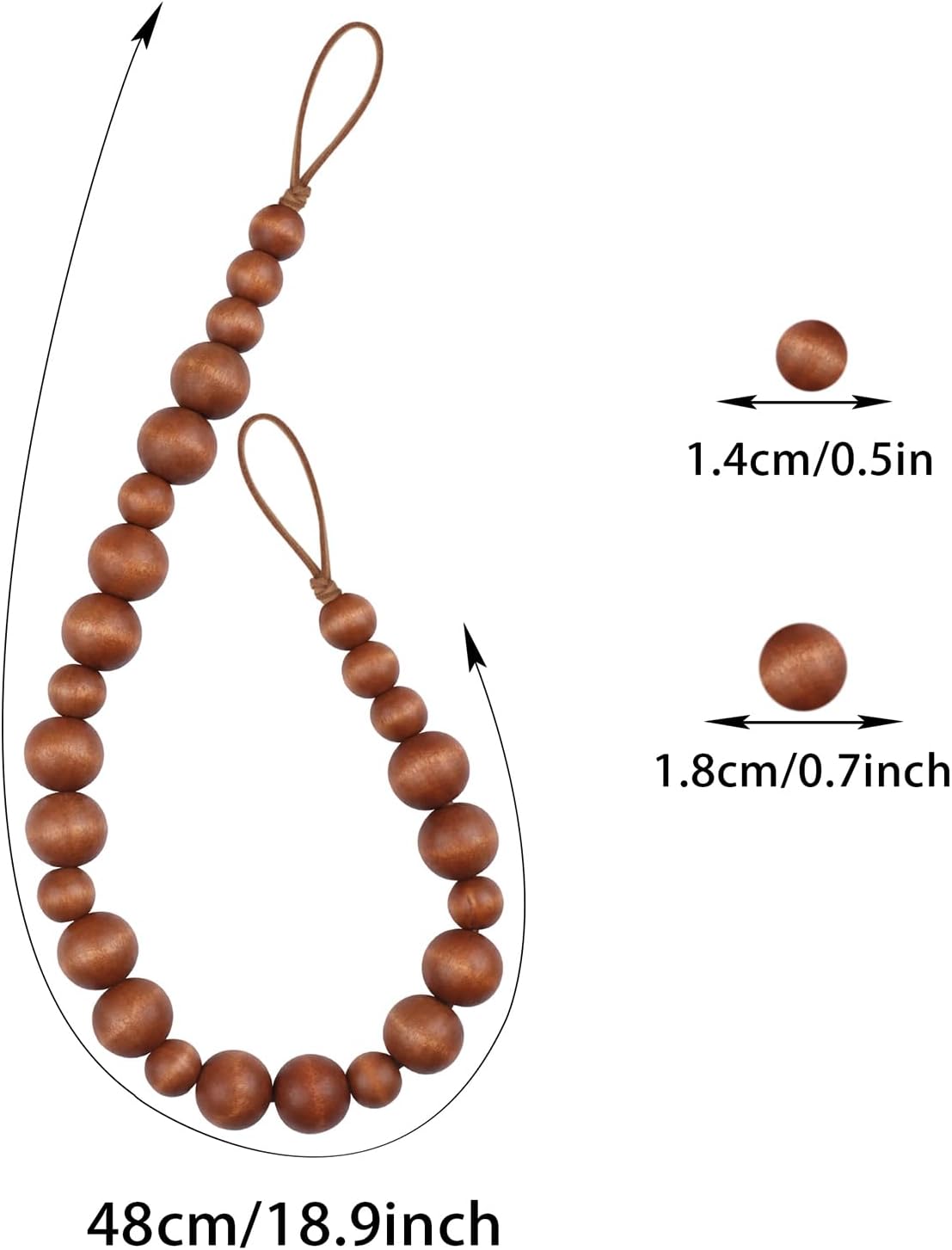 2 Pieces Curtain Tieback Wood Bead Curtain Tiebacks Curtain Holdbacks for Wall Curtain Ties Window Treatment Curtain Tie Backs with Hooks Curtain Pull Backs (Coffee,2) C-1