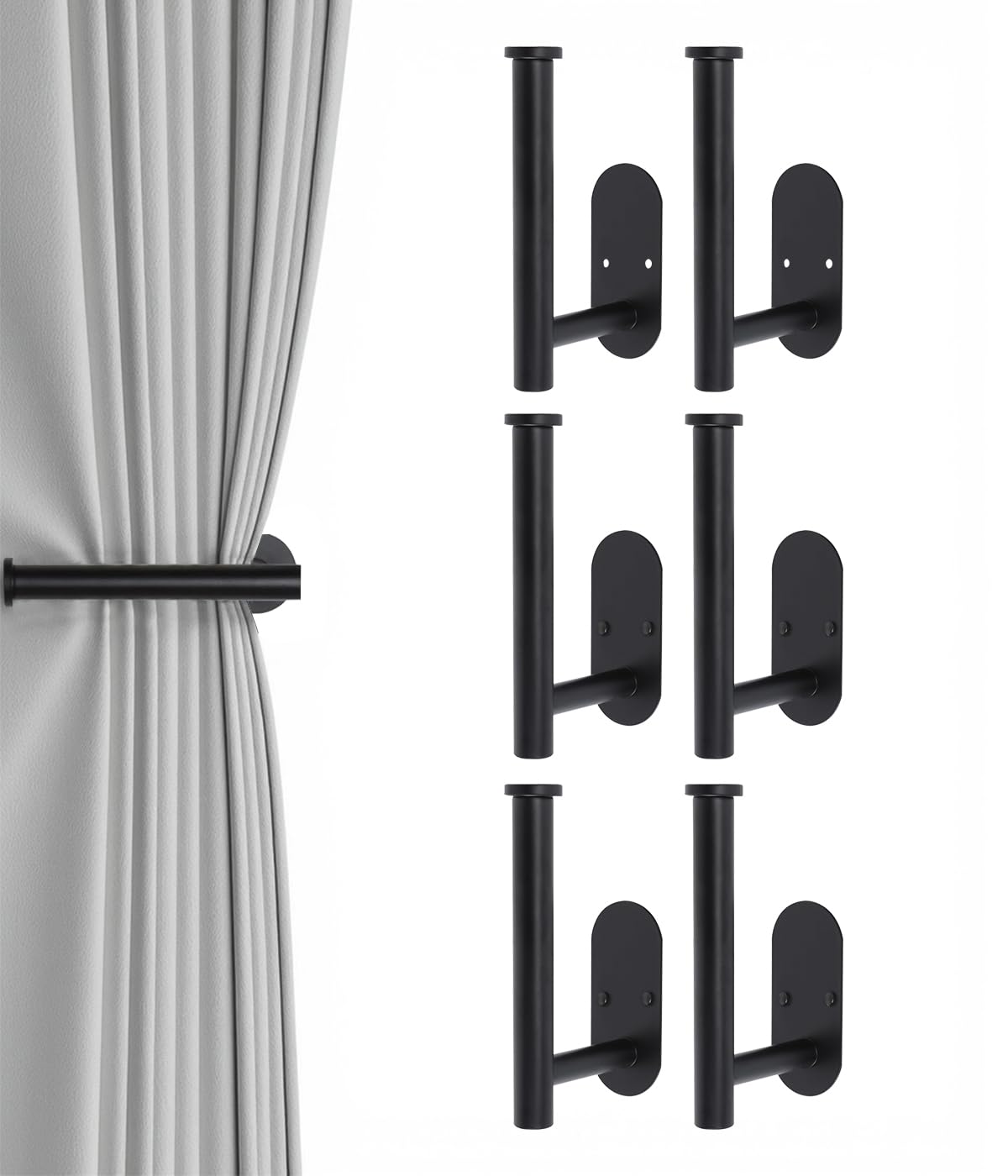 4pcs Curtain Holdbacks, Screw-in Curtain Tiebacks Curtain Tie Backs Curtain Holders for Wall Mounted Curtain Pull Backs for Drapes, Curtain Side Holders Hooks, 304 Stainless Steels, Black