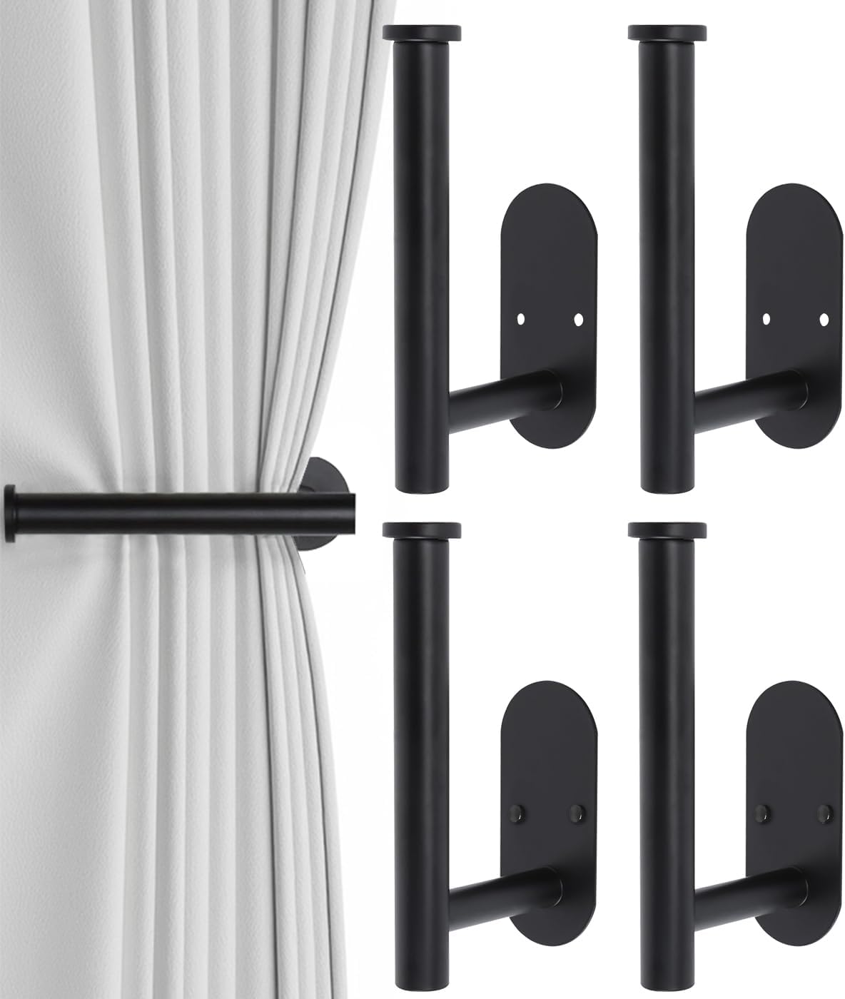 4pcs Curtain Holdbacks, Screw-in Curtain Tiebacks Curtain Tie Backs Curtain Holders for Wall Mounted Curtain Pull Backs for Drapes, Curtain Side Holders Hooks, 304 Stainless Steels, Black