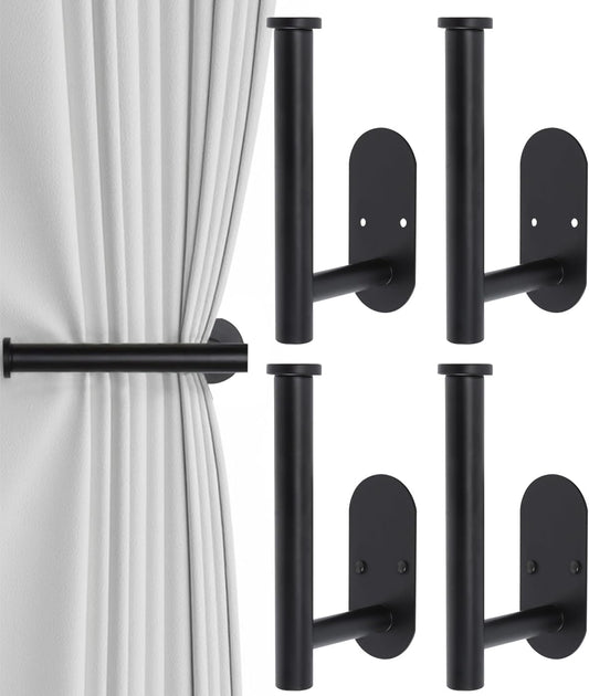 4pcs Curtain Holdbacks, Screw-in Curtain Tiebacks Curtain Tie Backs Curtain Holders for Wall Mounted Curtain Pull Backs for Drapes, Curtain Side Holders Hooks, 304 Stainless Steels, Black