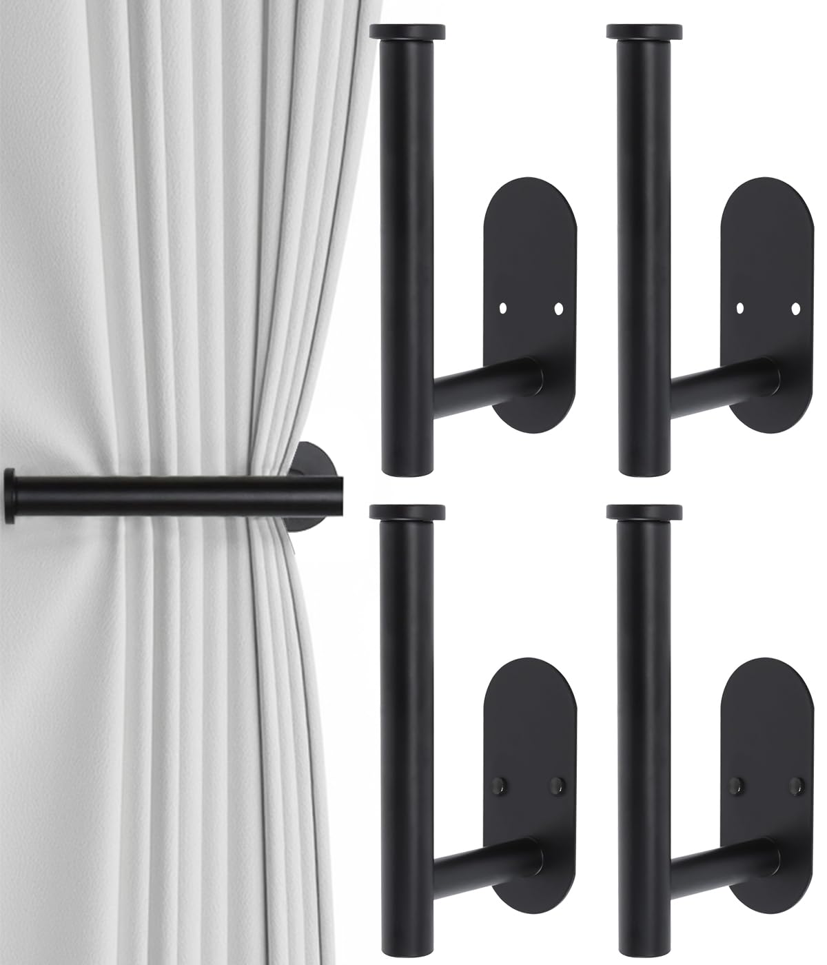 4pcs Curtain Holdbacks, Screw-in Curtain Tiebacks Curtain Tie Backs Curtain Holders for Wall Mounted Curtain Pull Backs for Drapes, Curtain Side Holders Hooks, 304 Stainless Steels, Black