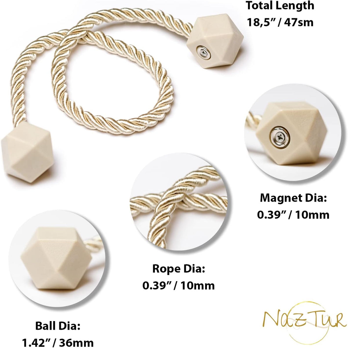 NazTur Magnetic Curtain Tiebacks, Curtain Ties, No-Drill Holdbacks (2 Pack)
