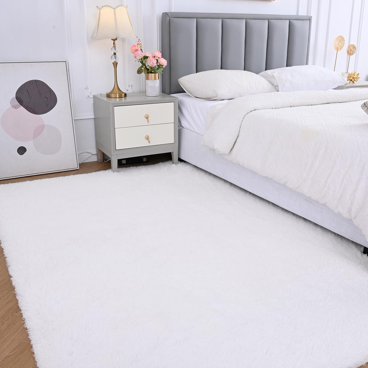 Grey Shag Rug for Living Room 6x9 - Soft Fluffy Plush Area Carpet