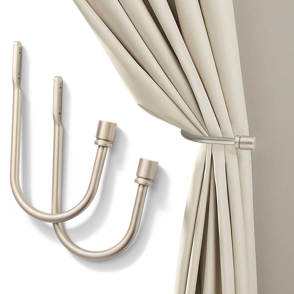 Curtain Holdback, Premium Metal Decorative Curtain Holdbacks with Zinc Alloy Cap Finials,Rust-Proof, Set of 2 Window Curtain Holdbacks (Brass)