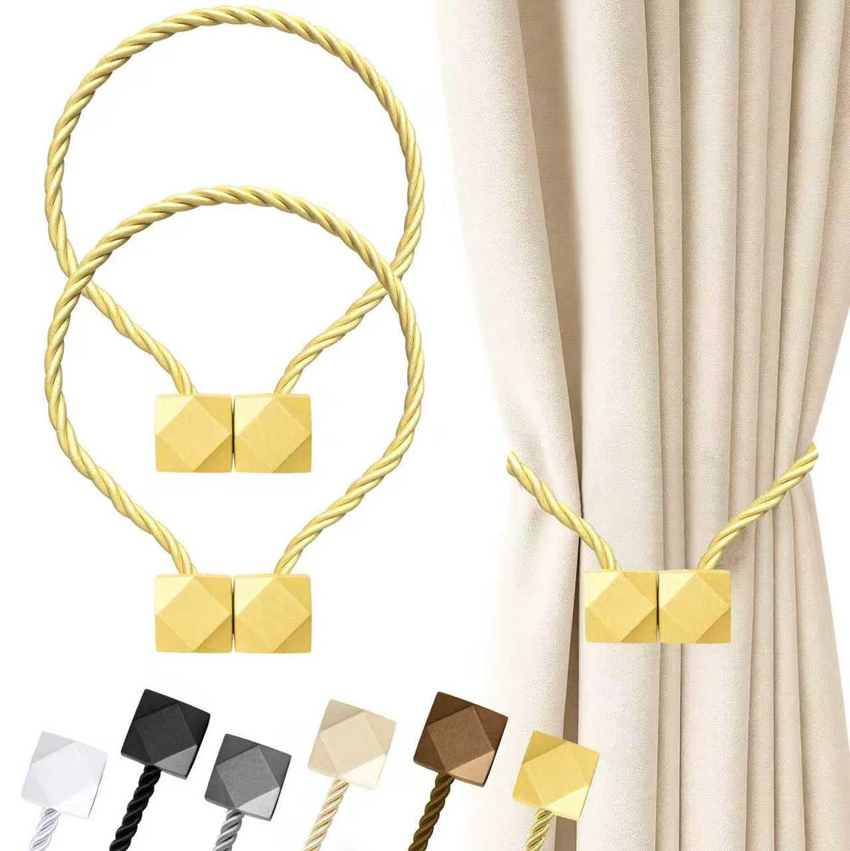 Hion Magnetic Curtain Tiebacks Black 2pcs, Curtain Holdbacks Hooks Holders