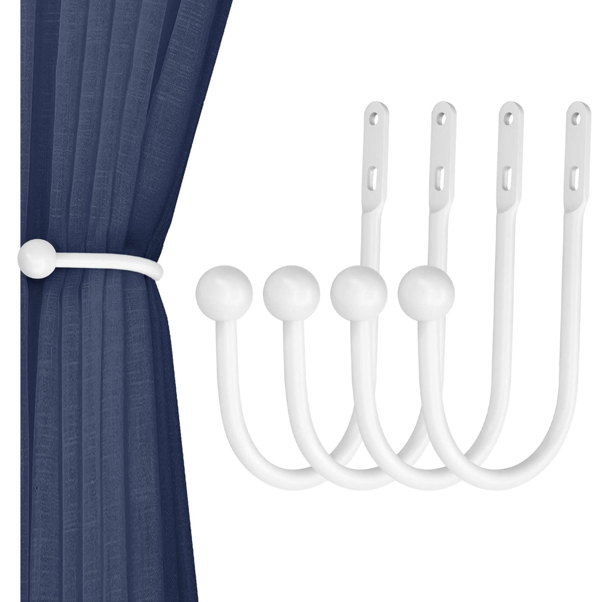 VRSS 6" L x 3" W Wall Mount Curtain Tiebacks Drapery Holdbacks White, 4Pcs