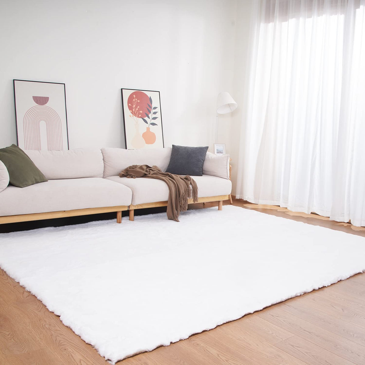 Ghouse White 8x10 Area Rug Fluffy Faux Rabbit Fur Rug White Plush Shag Rug for Living Room Bedroom, Playing Room, Nursery Room