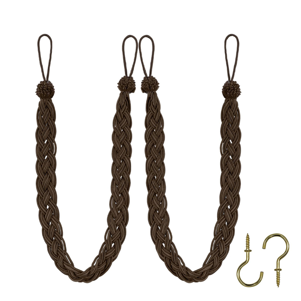 Home Queen Handwoven Rope Curtain Tiebacks for Drapes, 2 Pack Rope Holdbacks with Hooks, 23 Inch Long Polyester and Cotton Braided Tie Backs for Thick and Sheer Curtains,Navy and Silver