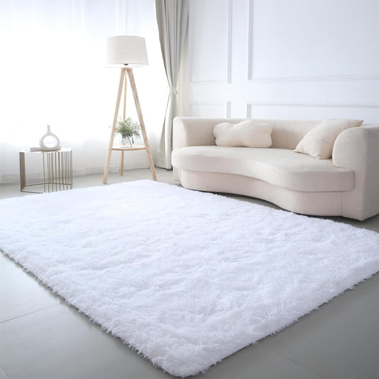 CAIYUECS White Fluffy Bedroom Rug 5x7 – Ultra Soft Shag Dorm Decor