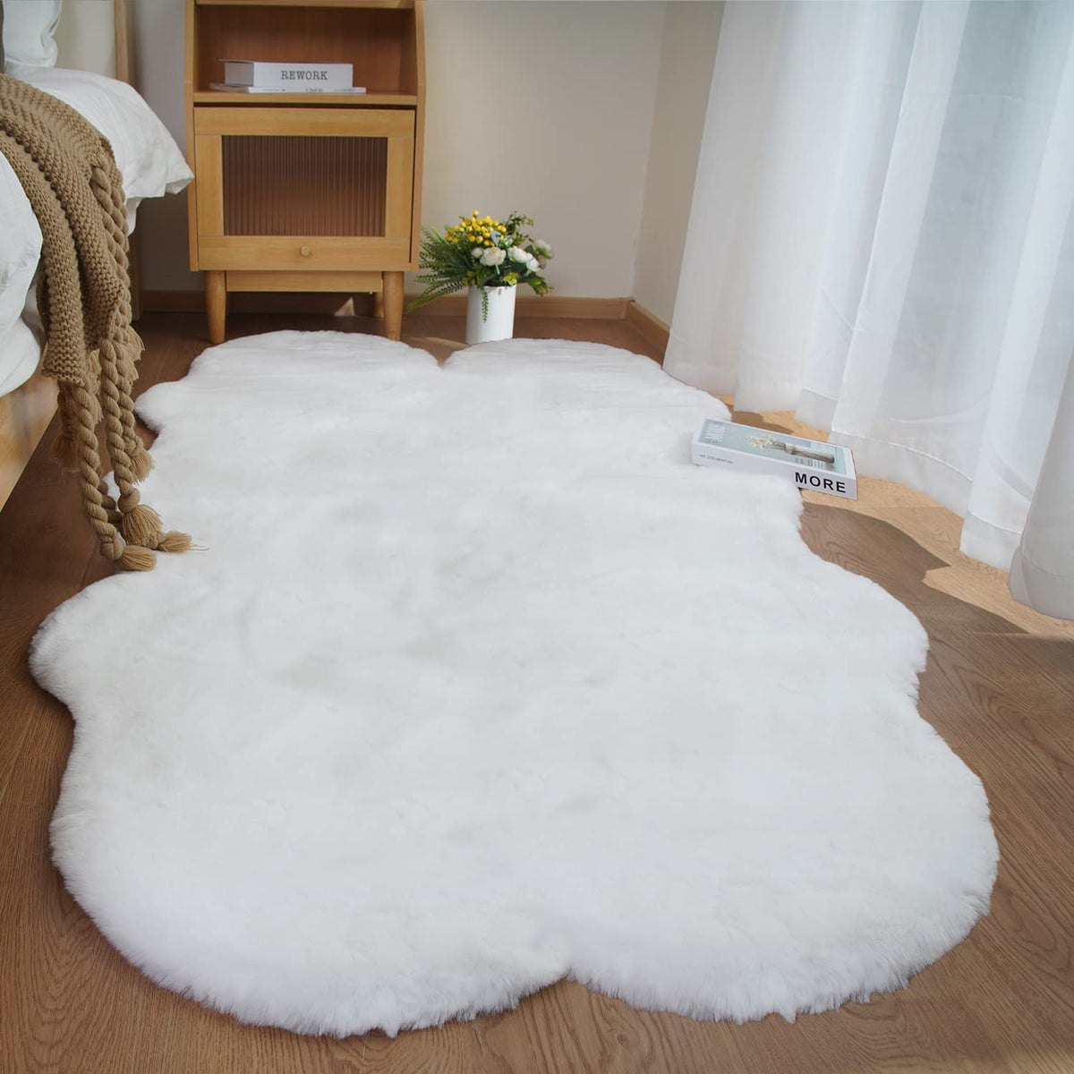Ghouse White 8x10 Area Rug Fluffy Faux Rabbit Fur Rug White Plush Shag Rug for Living Room Bedroom, Playing Room, Nursery Room