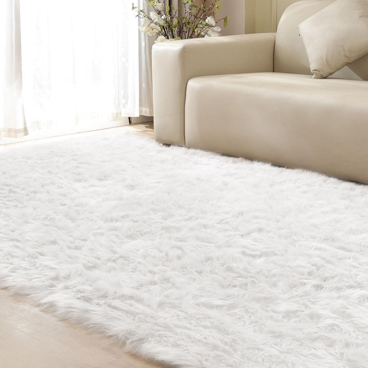 ORINOVA Beige Shag Faux Sheepskin Washable 4X6 Fur Rug for Living Room Bedroom Fluffy Furry Area Rug Rectangle Nursery Decor Rug