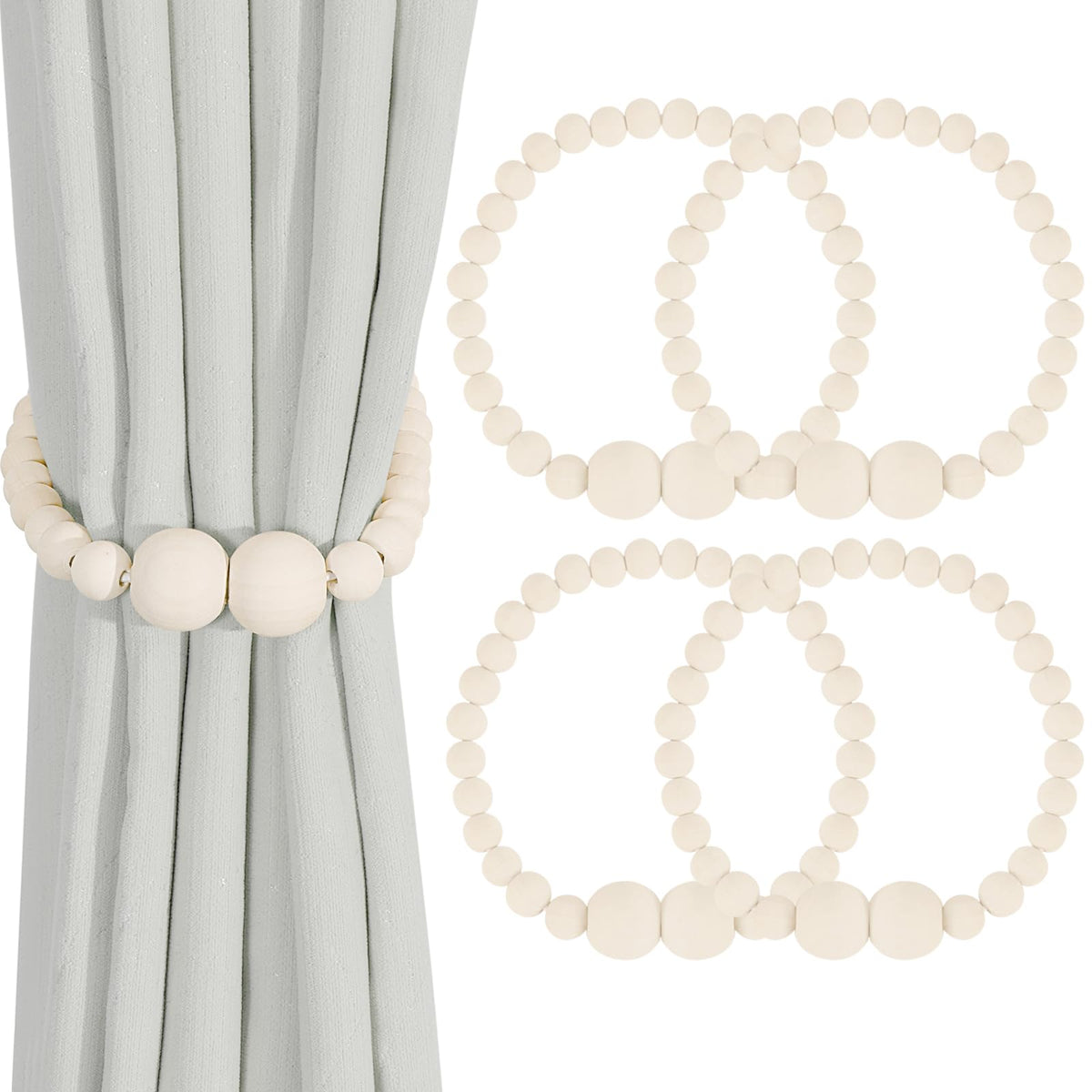 KLOGTSIND Magnetic Curtain Tiebacks, 2 Pack Wood Bead Curtain Holdbacks