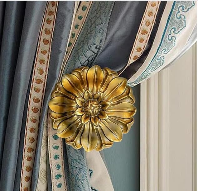 LOPGT Set of 2 Vintage Curtain Holdbacks Wall Mounted with Screws, Gold