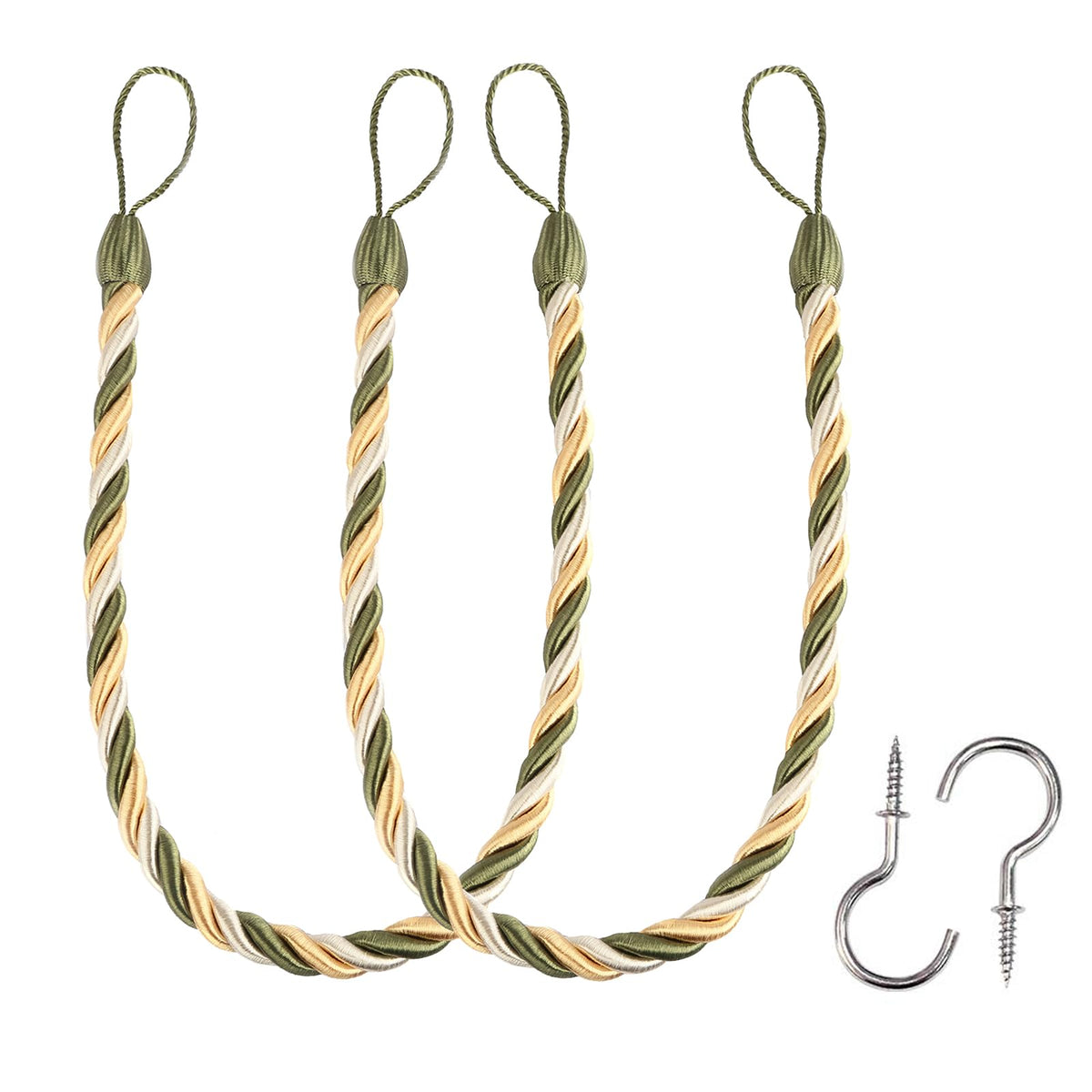 BEL AVENIR Curtain Tiebacks Ropes Tie-Backs,Handmade Holdbacks(Gold,2P)