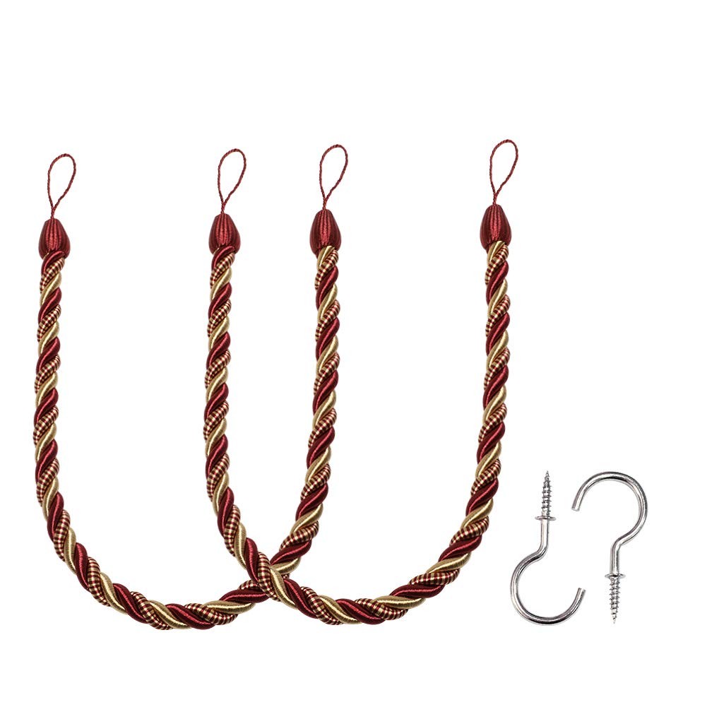 BEL AVENIR Curtain Tiebacks Ropes Tie-Backs,Handmade Holdbacks(Gold,2P)