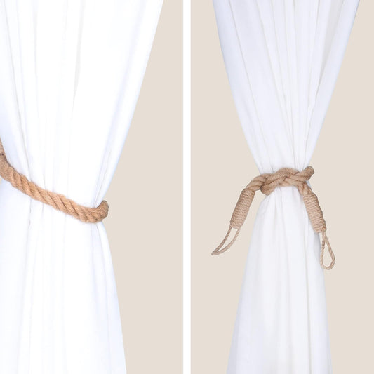 4 Pack Curtain Tiebacks Hemp Rope Curtain Holdbacks, Khaki