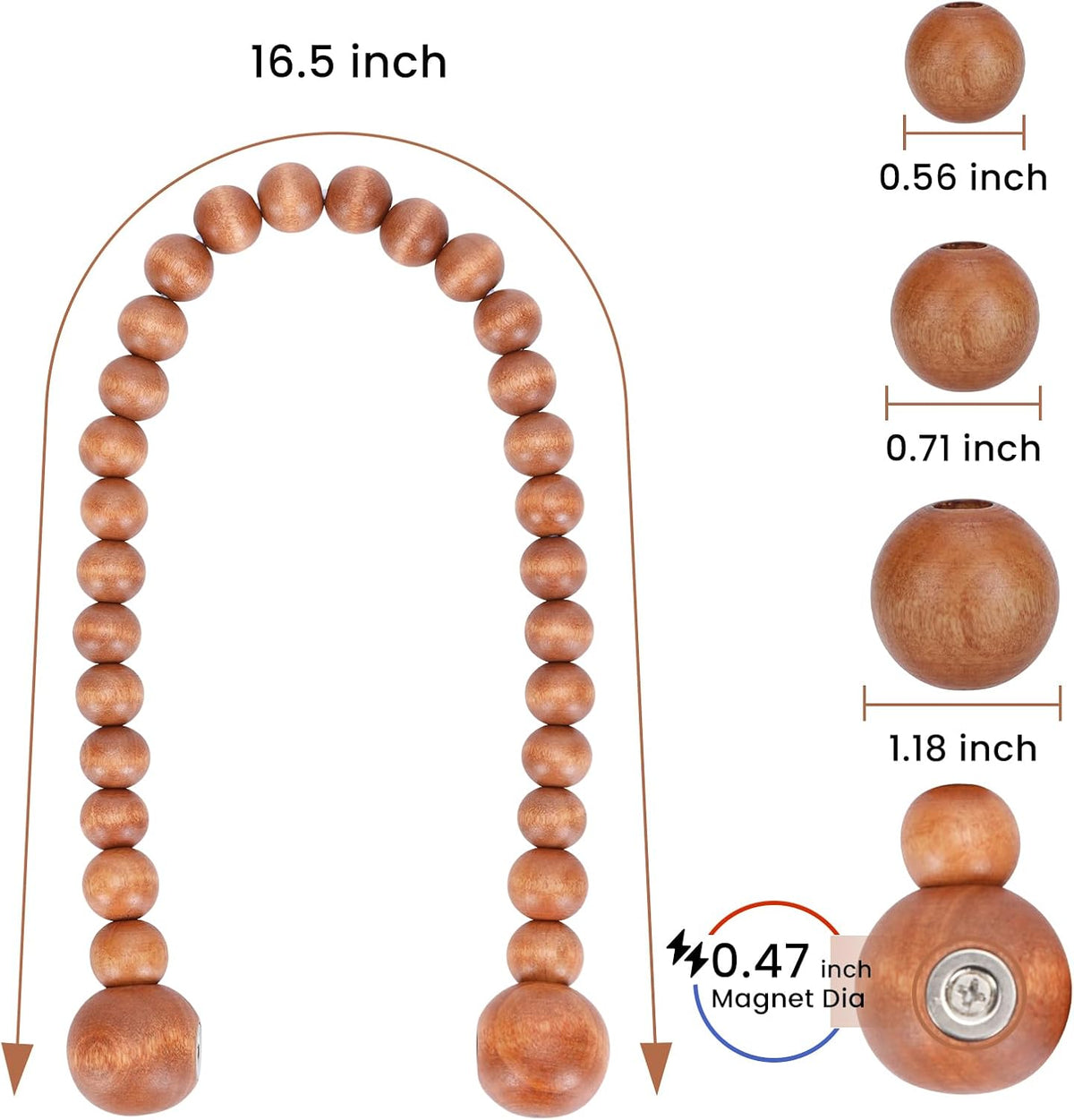 KLOGTSIND Magnetic Curtain Tiebacks, 2 Pack Wood Bead Curtain Holdbacks