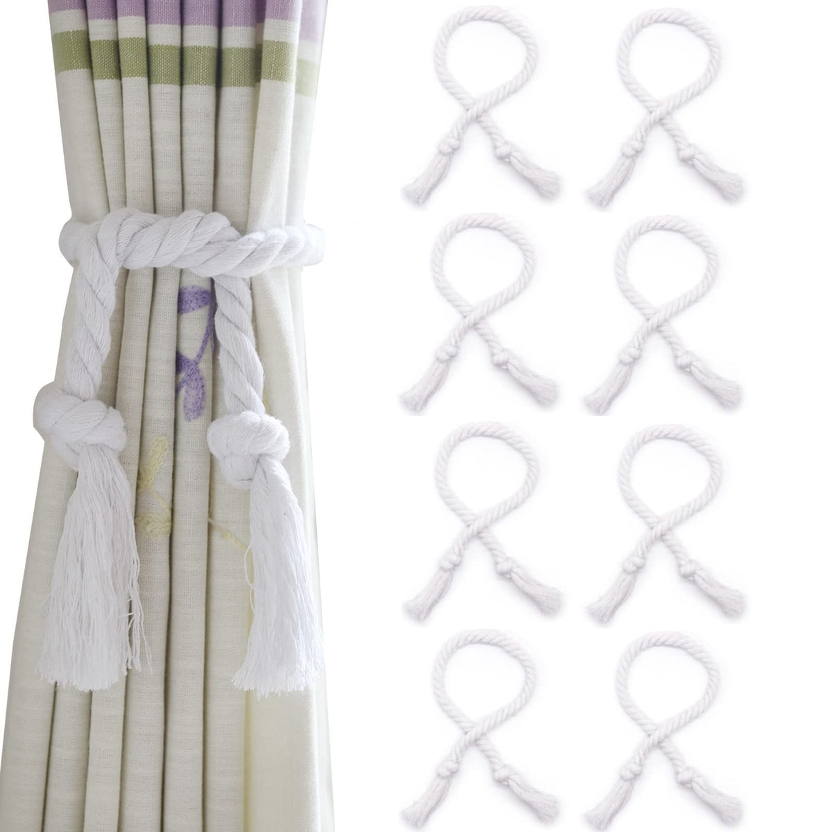 6 Pack Curtain Ties Rope, Outdoor Curtain Tiebacks for Patio Gazebo Pergola Cabana, Natural Cotton Curtain Holders, Village Rural Rustic Farmhouse Curtain Holdbacks for Drapery, Black