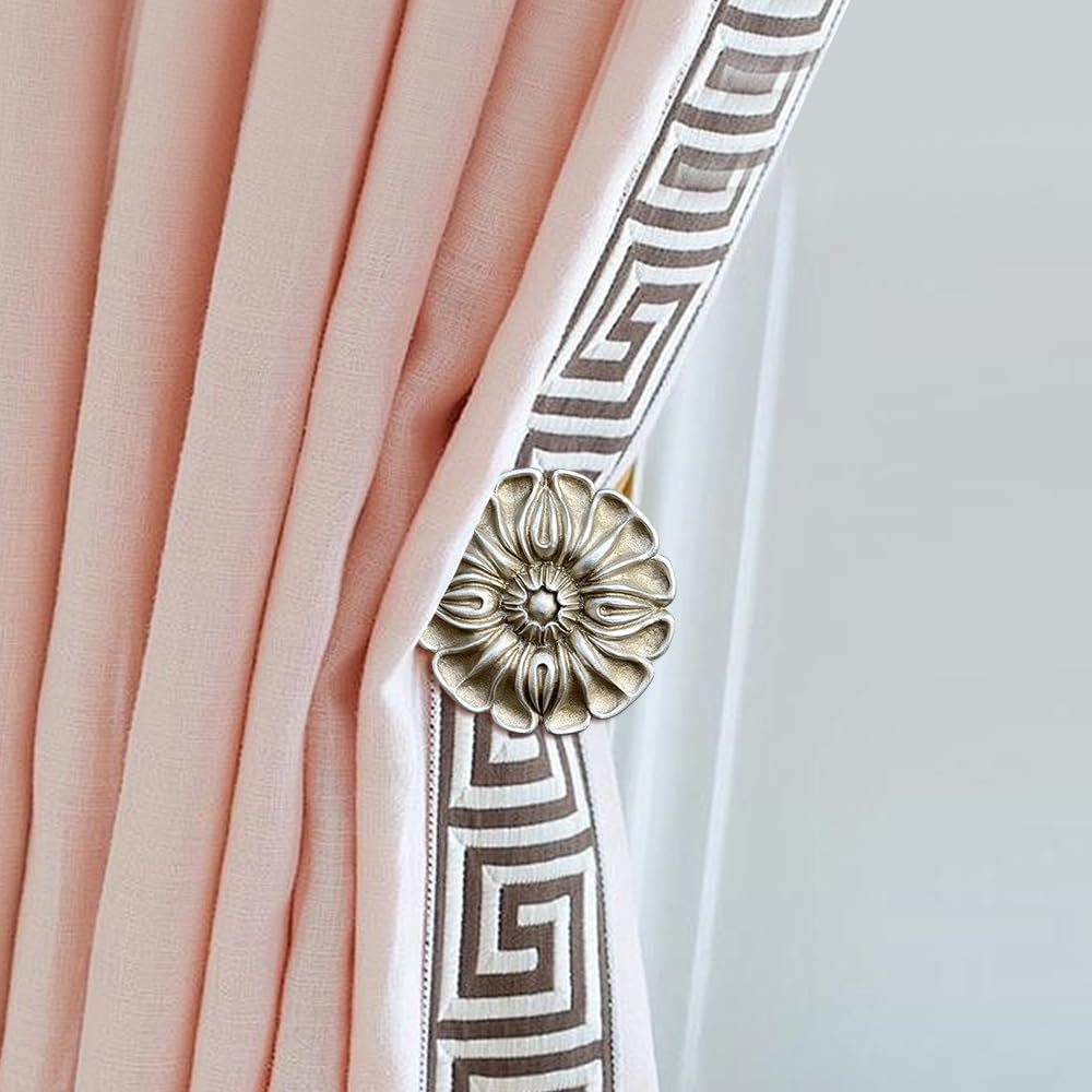 LOPGT Set of 2 Vintage Curtain Holdbacks Wall Mounted with Screws, Gold