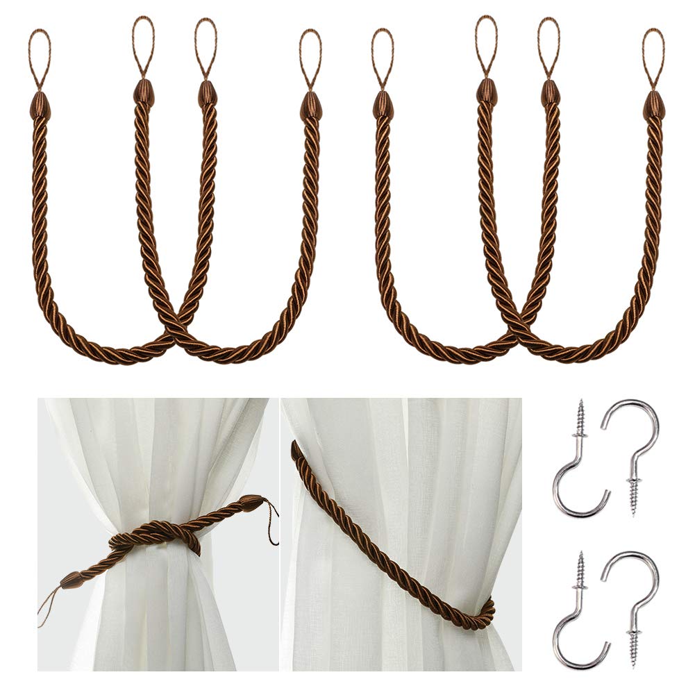 BEL AVENIR Curtain Tiebacks Ropes Tie-Backs,Handmade Holdbacks(Gold,2P)