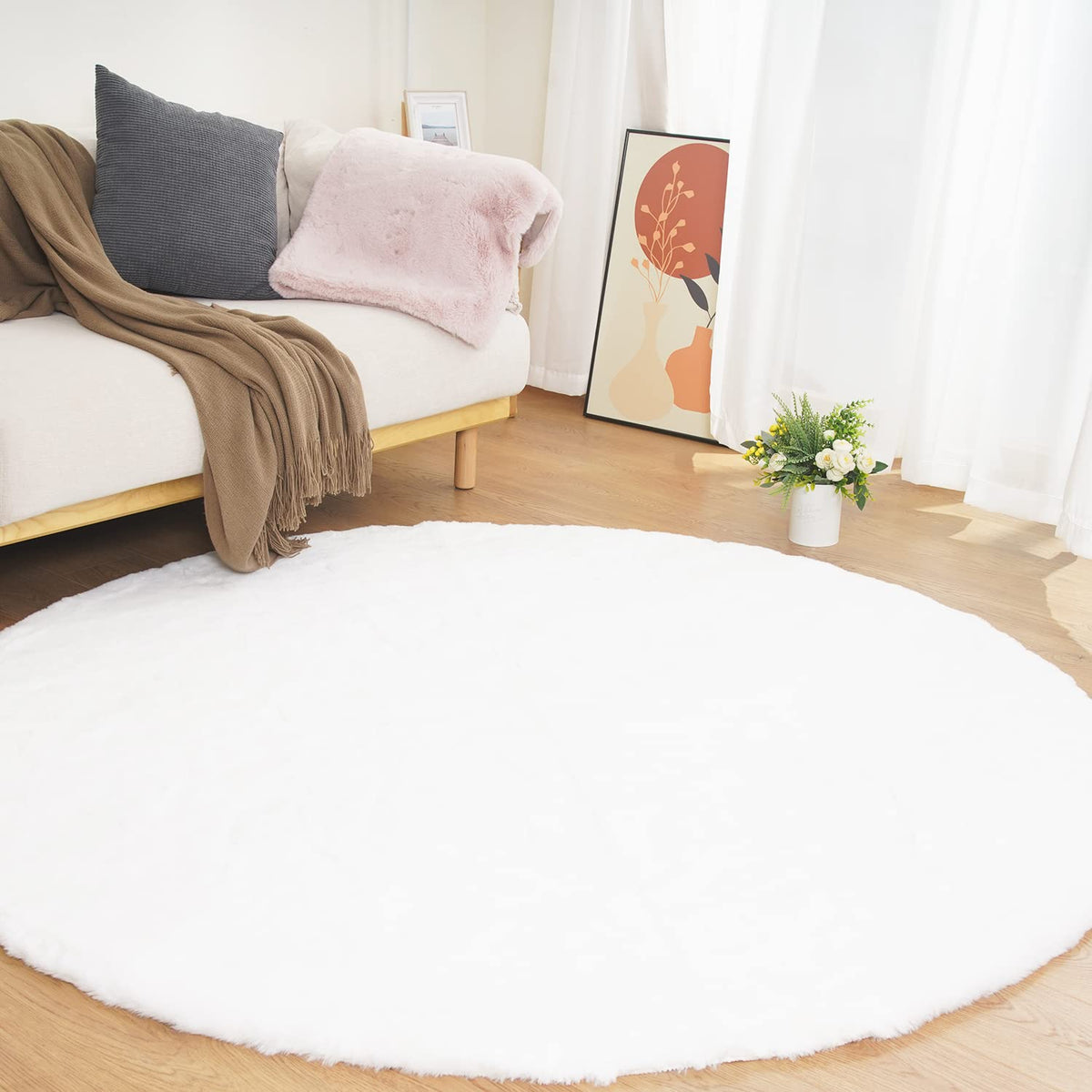 Ghouse White 8x10 Area Rug Fluffy Faux Rabbit Fur Rug White Plush Shag Rug for Living Room Bedroom, Playing Room, Nursery Room