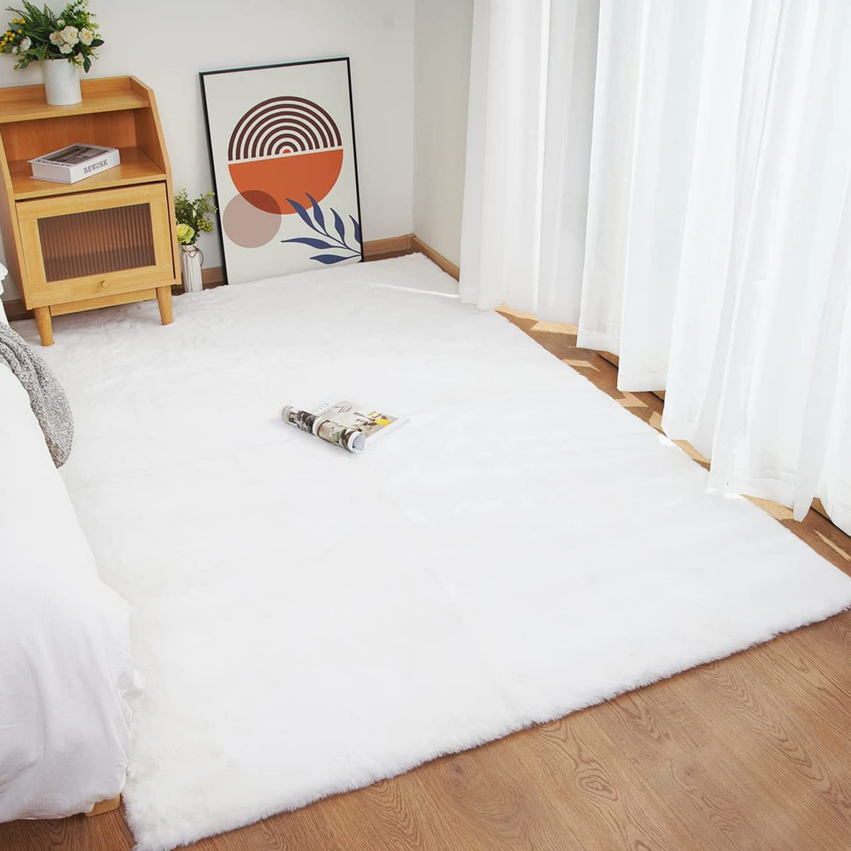 Ghouse White 8x10 Area Rug Fluffy Faux Rabbit Fur Rug White Plush Shag Rug for Living Room Bedroom, Playing Room, Nursery Room