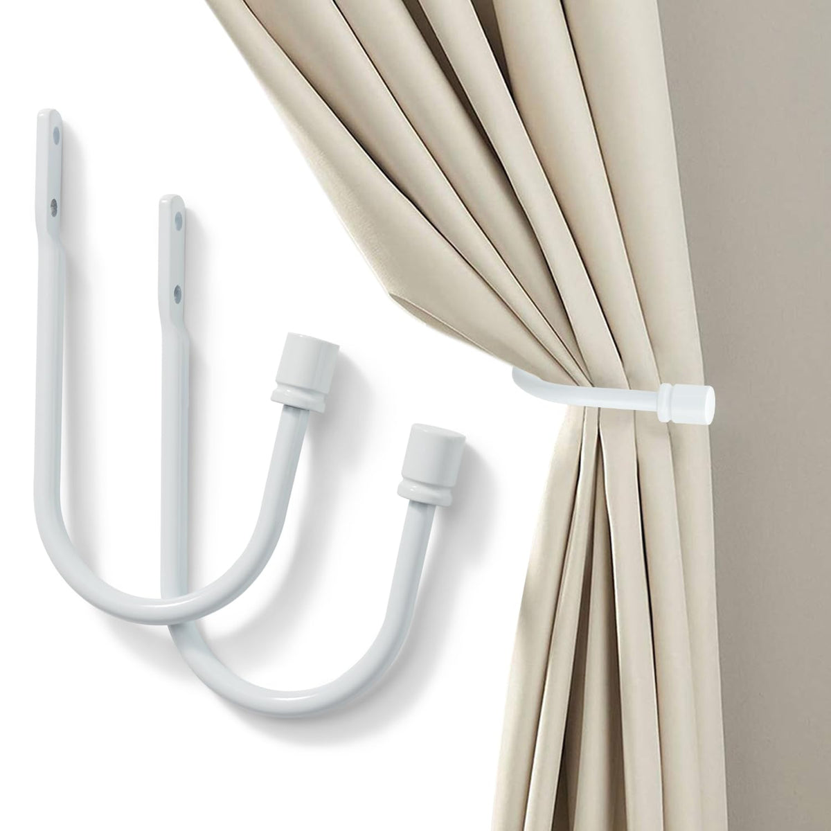 Curtain Holdback, Premium Metal Decorative Curtain Holdbacks with Zinc Alloy Cap Finials,Rust-Proof, Set of 2 Window Curtain Holdbacks (Brass)