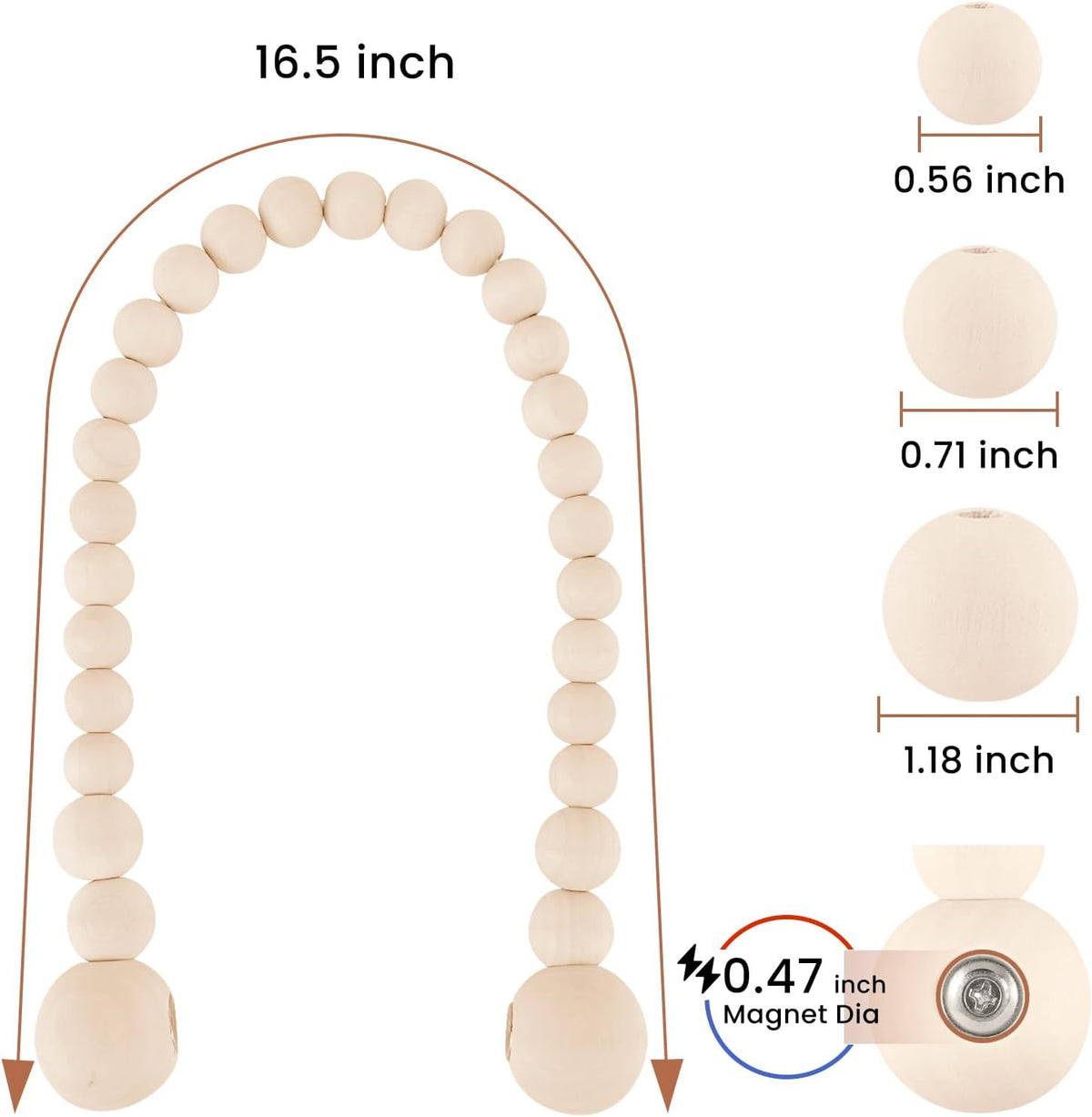 KLOGTSIND Magnetic Curtain Tiebacks, 2 Pack Wood Bead Curtain Holdbacks