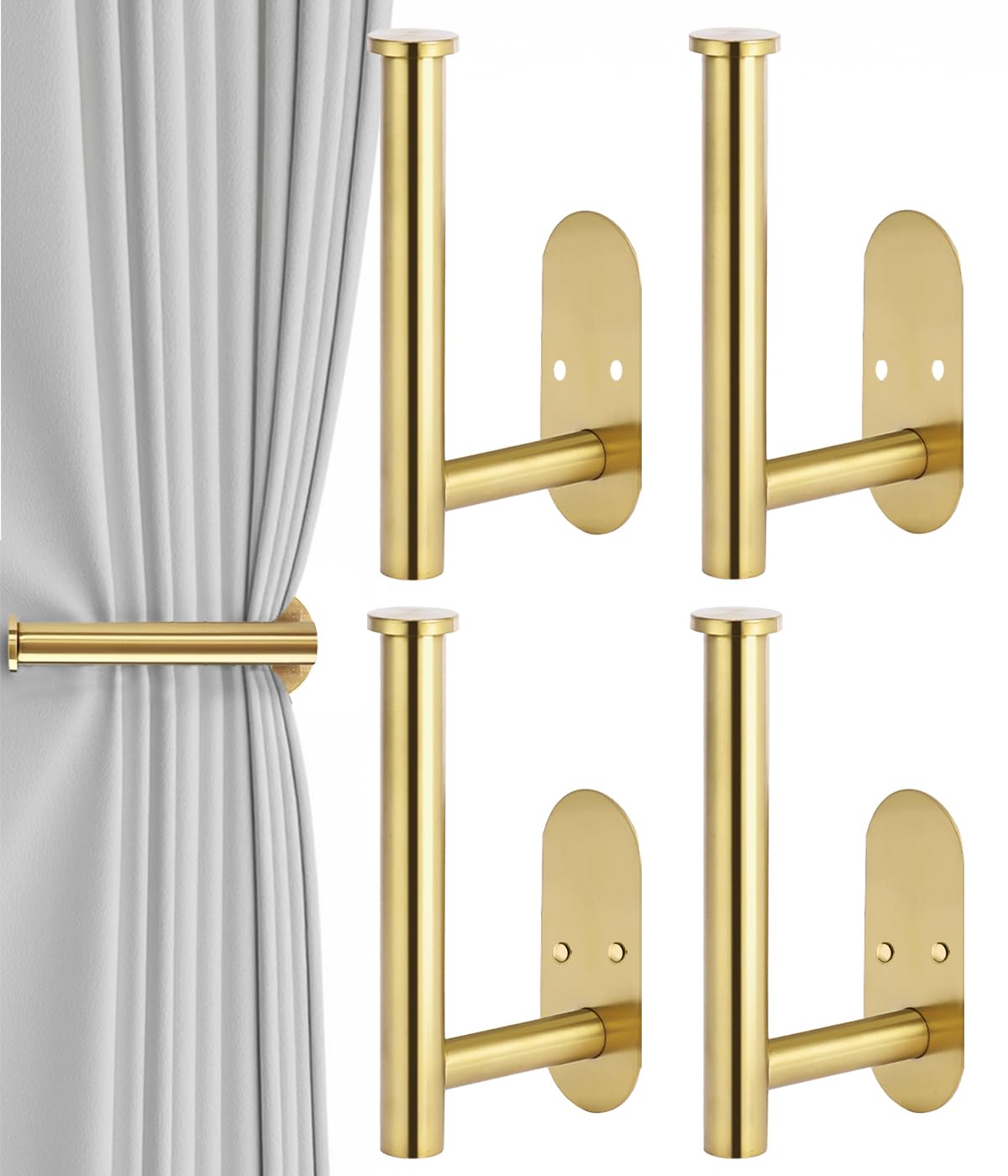 4pcs Curtain Holdbacks, Screw-in Curtain Tiebacks Curtain Tie Backs Curtain Holders for Wall Mounted Curtain Pull Backs for Drapes, Curtain Side Holders Hooks, 304 Stainless Steels, Black