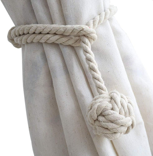 Melaluxe 4 Pack Curtain Tiebacks - Heavy Duty Curtain Rope Tieback, Handmade Rural Decorative Curtain Holdbacks (Beige)