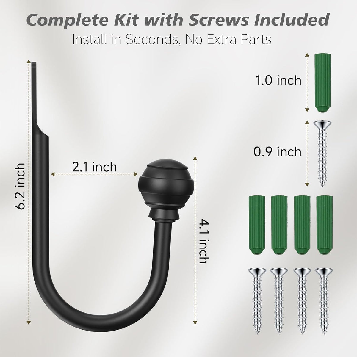Hion Curtain Holdbacks Black 2pcs, Curtain Tiebacks Wall Mounted Hooks
